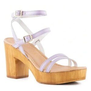Seychelles Double Dip Lavender Purple Strappy Chunky Wood Retro Sandal Heels 8